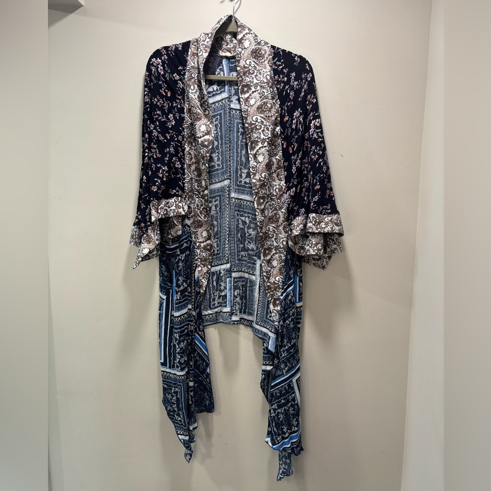 ODDY Paisley Print Open-Front kimono style Blue, Cream & Black